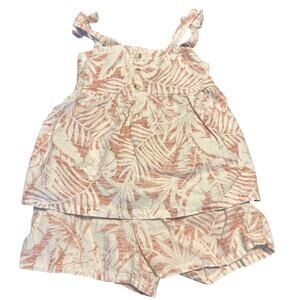 Rewash Girls Size Small Linen Blend Short Outfit Set Pink White Tropical Leaf